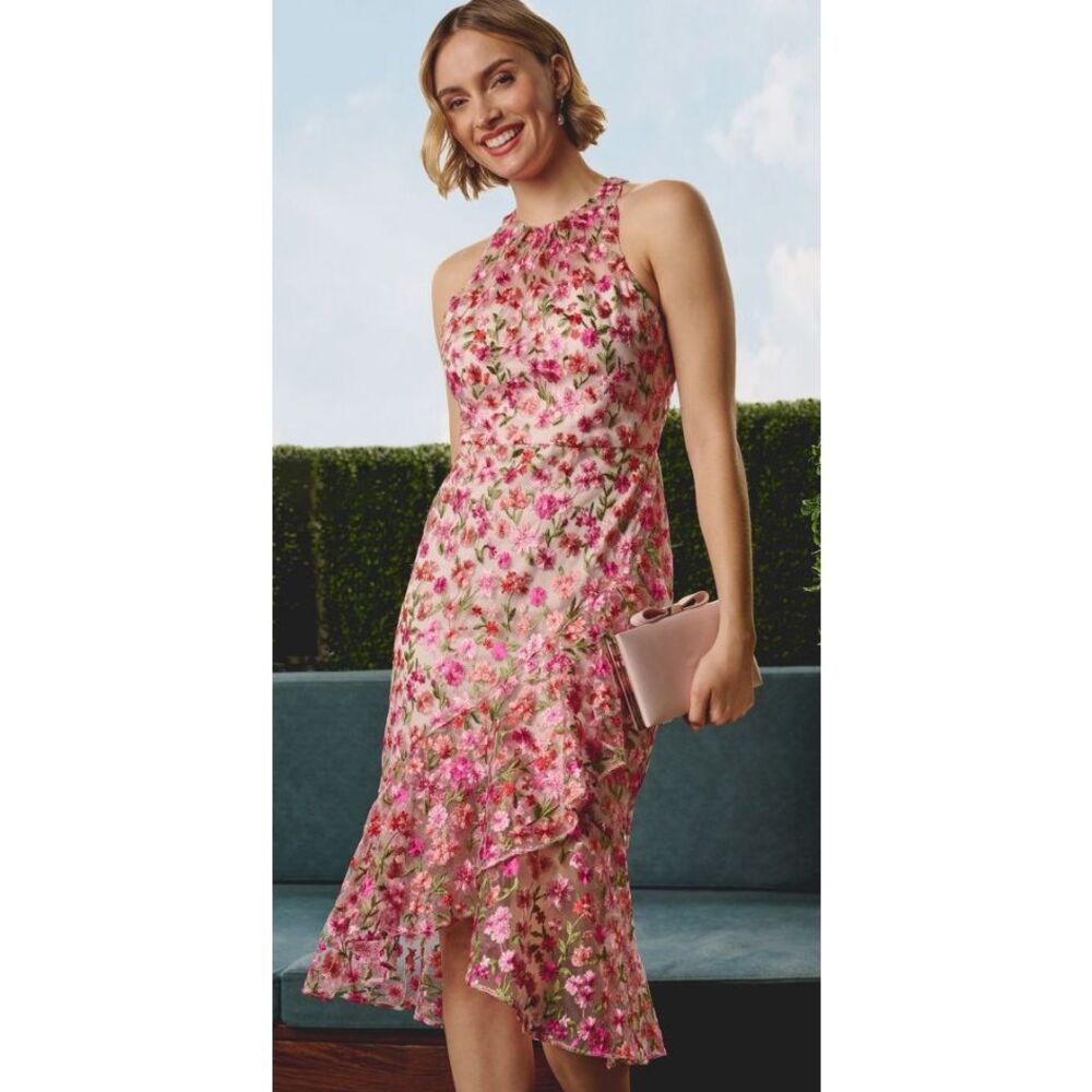 Adrianna Papell Pink Floral Midi Dress